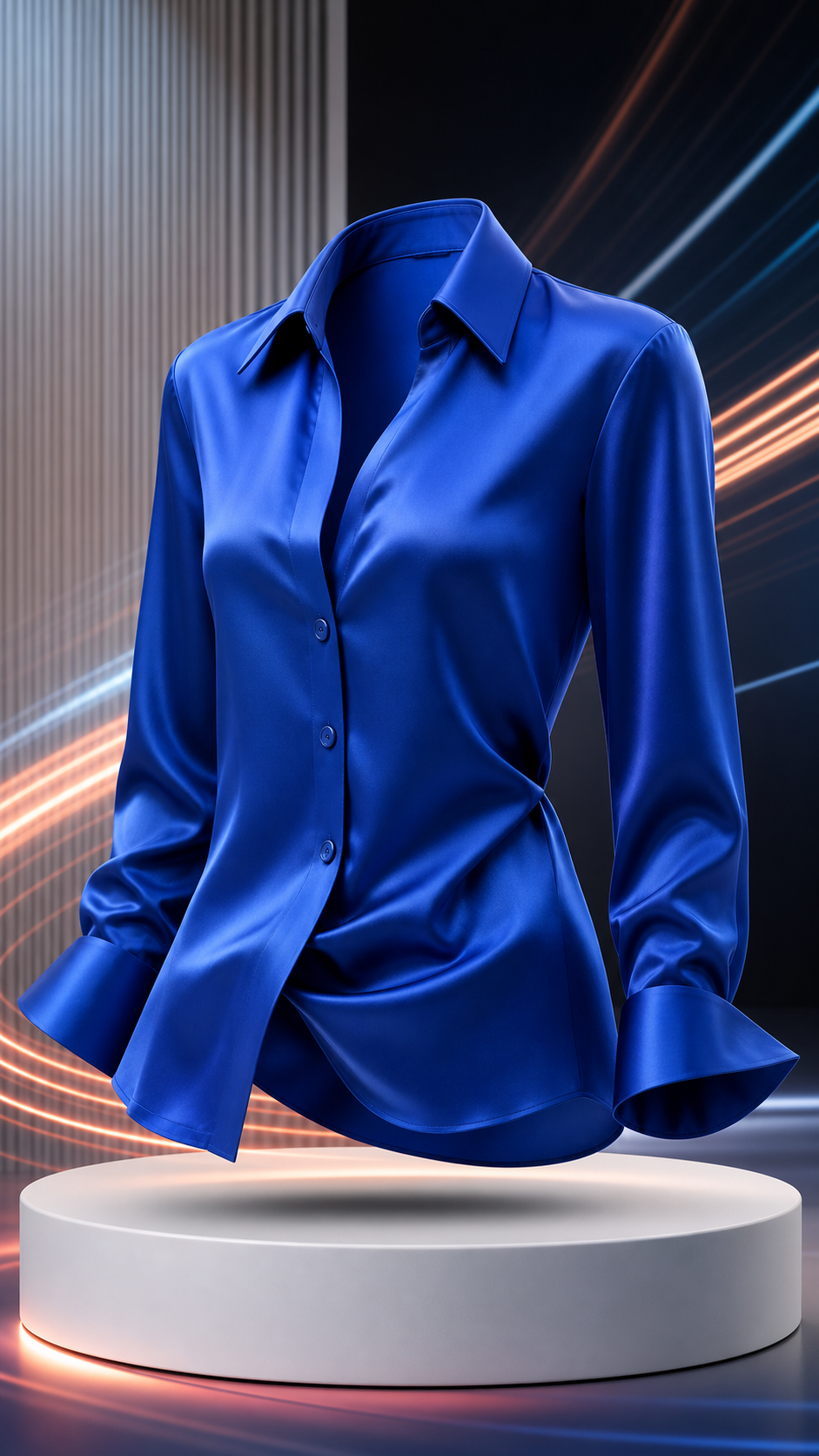 Generated ad creative for a women's cobalt blue shirt