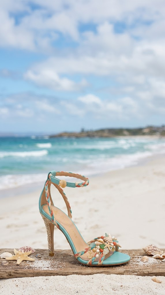 Turquoise shell beach stiletto sandal